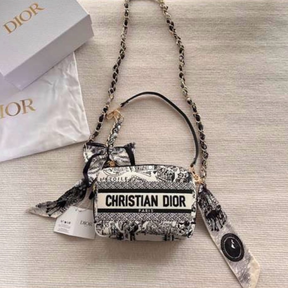 Dior Black & White Canvas Logo Crossbody Bag
